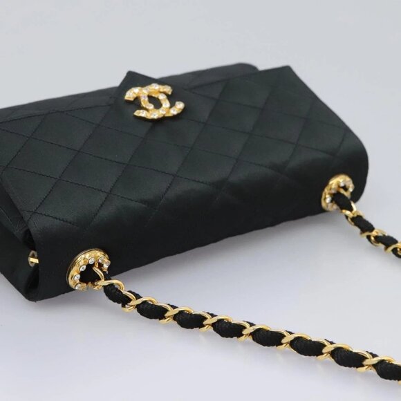 CHANEL Matelasse 23 Single Flap Chain Bag Satin Black Gold CC Auth - Picture 11 of 15